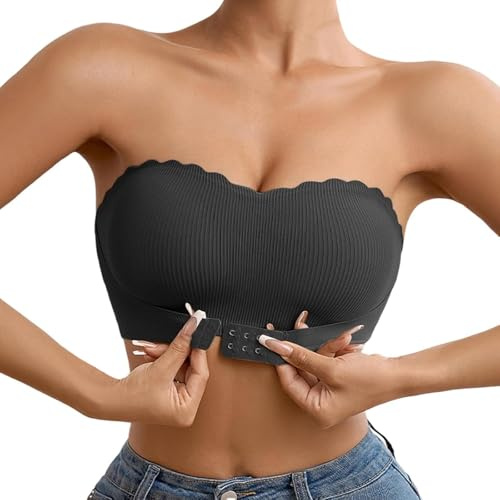 Reggiseno senza spalline push up senza ferretto a fascia, taglie grandi, antiscivolo, in silicone, senza cuciture, con spalline trasparenti e nere, Nero , XL