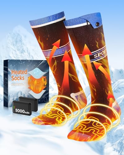 Beheizbare Socken mit APP Steuerung, Insgesamt 10000 mAh Heated Heizsocken mit 3 Temperaturen, 360° Wiederaufladbare Beheizte Socken Herren Damen, Waschbare Wärmesocken mit akku für Camping, Ski