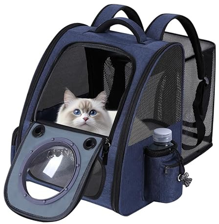 Bubble Cat Backpack Carrier, Expandable Cat Carrier Backpack,Breathable Pet Backpack for Medium Cat,Kitten and Small Puppy, Large Space,Portable Bags Foldable Dog Backpack for Traveling,Hiking (Blue)