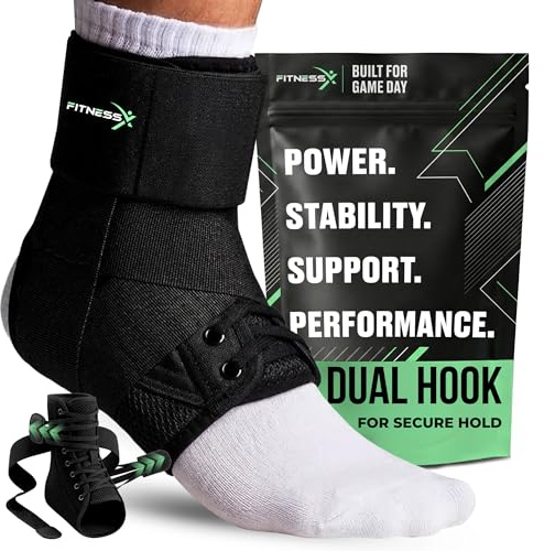 FitnessX Lace-Up Ankle Brace for Men, Adjustable Sprained Ankle Brace for Women with Side Stabilizers and Straps, Breathable Compression Wrap, Foot Brace for Injured Foot, Sports, Recovery (L)