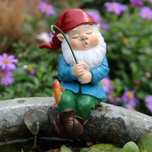 Gartenzwerg Angeln Figur - Harz Gartendeko Zwerg Dekoration - Teichdeko Außenbereich Skelett mit Angel Fishing Skeleton Figuren Geschenke für Angler Teich (3)