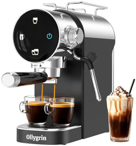 Ollygrin 20 Bar Espressomaschine mit Milchaufschäumer - Für Einzel- und Doppelshots, mit entnehmbarem Wassertank, Vorinfusion für cremigen Genuss - Ideal für Haushalt und Büro