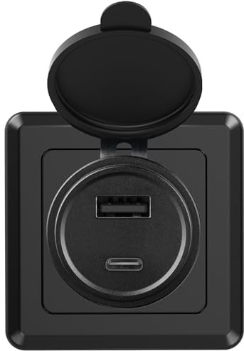 RVSPARK USB-uttag 12 V husbil, aluminium PD3.0 30 W & QC3.0 18 W USB-A/C laddningsuttag, 12 V USBC-uttag med svart bländare, perfekt för husbilar, båtar, husvagnar (1 styck)