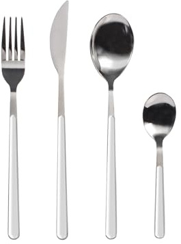 H&H Servizio Posate 24 Pezzi Nova in Acciaio Inox con Manico in Plastica Bianca – 6 Coltelli, 6 Forchette, 6 Cucchiai, 6 Cucchiaini da Caffè – Lavabile in Lavastoviglie – Design Moderno