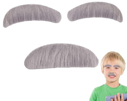 Grå och ögonbryn set, självhäftande att limma, konstfiber ögonbrynsset, multifunktionell fotorekvisita att klistra på för temafester