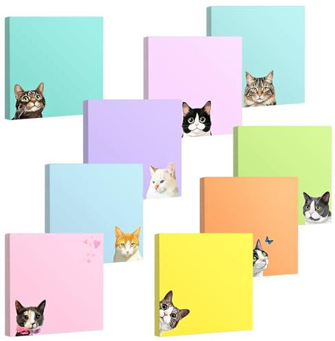9er-Set Katzen Haftnotizen Klebezettel - Süße selbstklebende Notizzettel mit Superstarker Haftung (7,6x7,6cm) - Lustiges Geschenk für Katzenliebhaber & Bürobedarf