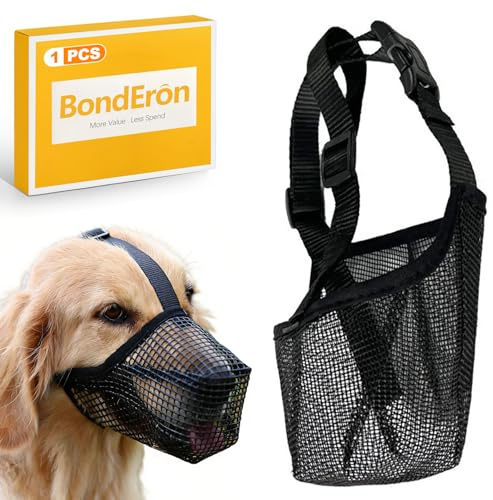 BondEron 1 x hundmunkorg L – nättyg munkorg för medelstora och stora hundar, lätt, andas, tillåter huggning, justerbar, mot bitning och ätning – bekväm nätkorg