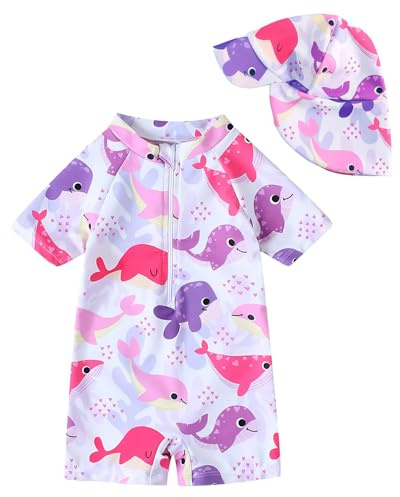 WYTbaby Costume da bagno intero per bambini, a maniche lunghe, protezione UV, per bambini da 3 mesi a 3 anni, Balena Viola, 3-6 Months