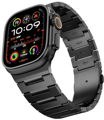 VISOOM Titan Armband Kompatible Mit Apple Watch Ultra 3/2/1 49mm, 46mm 45mm 44mm Doppelschicht DLC-Beschichtung Leichtes Robustes Metallarmband für Herren Series SE3/2/1 11/10/9/8/7/6/5/4, Schwarz