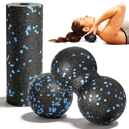 3 Stück Faszienball Set, Faszienrolle Klein & Massageball | & Erdnuss Faszien Ball, Massagebälle, Massage Ball für Fuss Hand Rücken Wirbelsäule Faszientraining Muskelmassage