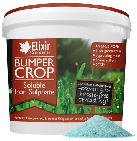 Elixir Gardens Bumper Crop Soluble Sulphate of Iron Lawn Tonic 5kg Tub | Soluble Ferrous Sulphate 20% | 5kg Re-Sealable Tub | Makes 400L of Liquid Feed