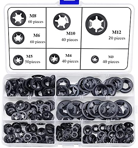 beihuazi® Rondelle Autobloquante Assorties Rondelles Starlock 310pcs, pour Équipement Mécanique et Production Industrielle d'Absorption Des Chocs 7 tailles M3 M4 M5 M6 M8 M10 M12