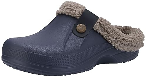 Beslip Classic Fur Lined Clogs Waterproof Winter Fuzzy Slippers for Women Men Indoor and Outdoor Indoor and Outdoor, Grey Women Size 9.5-10.5