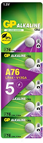 GP LR44 Button Cell Batteries, AG13, A76, 1.5V Alkaline Batteries for Watches, Toys, Calculators, Thermometers, Remotes & More, 5 Pack Leak proof Button Coin Cell with Long Lasting Power