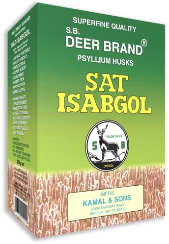 S.B. DEER BRAND Sat Isabgol Lot de 4 enveloppes de psyllium pur 500 g