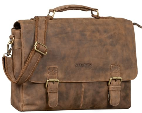 STILORD 'Dorian' Große Aktentasche Leder Herren Vintage Businesstasche zum Umhängen mit 15.6 Zoll Laptop-Fach Trolley Aufsteckbar, Farbe:aneto - braun