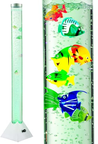 etc-shop LED Wassersäule Sprudelsäule mit fünf Deko-Fischen RGB-Farbwechsler Deko-Stehleuchte mit Fischen, Kunststoff, LED Farbwechsler, H 122 cm