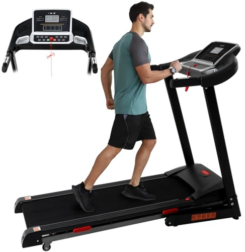 ISE Tapis Roulant Pieghevole da Casa 1-16 KM/H, Tapirulan Elettrico Salvaspazio Treadmill con Schermo LCD 12 Programmi per Casa Ufficio