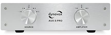 Dynavox AUX-S PRO, Eingangs-Erweiterungs-Umschalter mit 5 Cinch-Eingängen, Anschlüsse für Zwei Stereo- und Surround-Verstärker, Silber