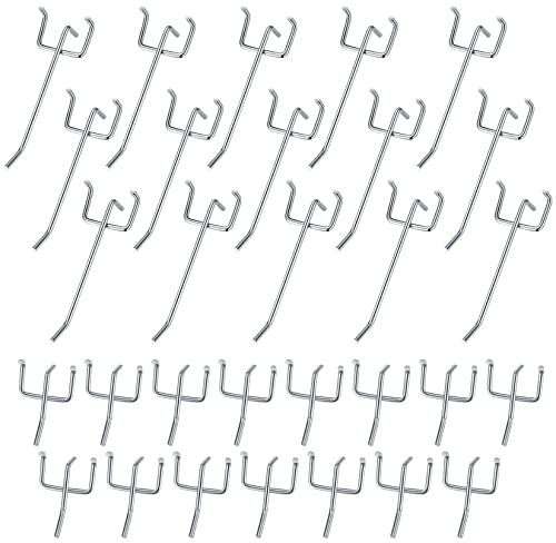 30 Pezzi Ganci per Pannelli Forati, Ganci Pannello Forato, Ganci per Pegboard in Metallo per Organizer Mensole Garage Negozi di Supermercati - 10cm/5cm