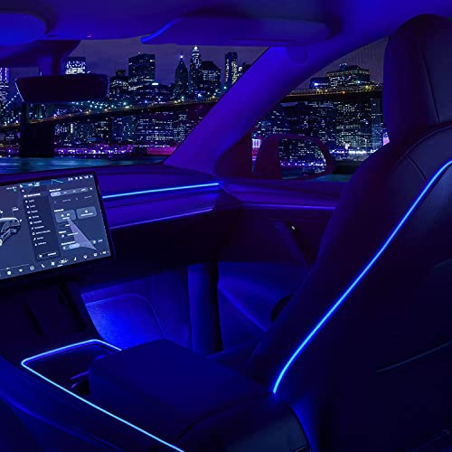 Nestour 2021-2022Tesla Model 3 Y Neon-Innenbeleuchtung für Autos (Mittelkonsole+Armaturenbrett+Sitzrückseite+4 Fußleuchten) APP-gesteuerte LED-Leuchtstreifen mit Mehreren Szenen-Modi im RGB-Farbraum