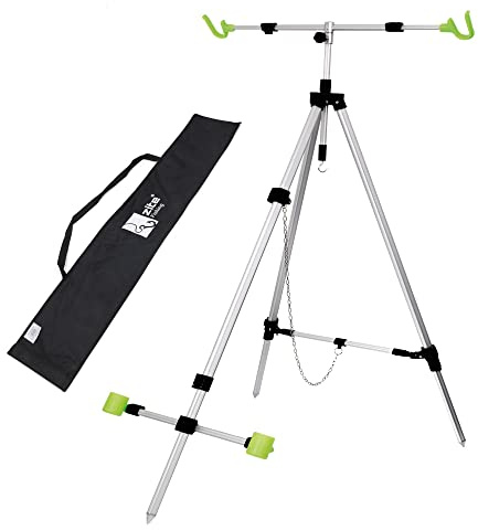 Zite Fishing Brandungsrutenhalter - Aluminium Tripod für 2 Brandungsruten - Brandungsdreibein Ruten-Halter – Teleskop Ruten-Ständer mit Tasche, Dreibein Rutenhalter, Rutenhalter Brandungsangeln