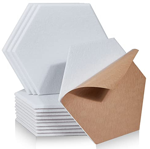 Hexagon Akustikplatten selbstklebend 12 Stück I Schallabsorber Schallschutz mit hoher Dichte für Wand Decken Holz & Tür - Akustikpanel Schallschutzplatten Akustikplatte, 30x26x0.9cm (12 Stück, Weiß)