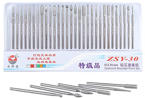 Bestgle 30pcs Diamond Burr Drill Bits Set, 2.35mm Shank Titanium-Coated Rotary Tool Accessories for Engraving, Carving, Deburring & Finishing