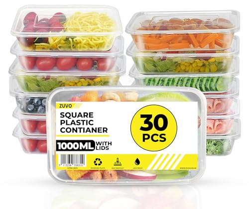 Zuvo Plastic Microwave Food Takeaway Freezer Safe- Reusable Lunch Boxes 30 Pack - Food containers And Lids