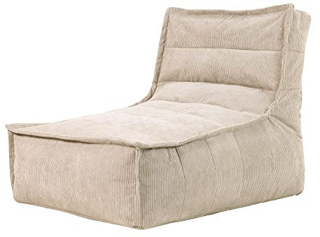 Icon Dolce Sitzsack-Liege für Erwachsene, Hellbeige, Flauschiger Cord Stoff, Riesen Sitzsack Cord mit Füllung, Bean Bag Chair, Bequemer Sessel Wohnzimmer, Lounge, Schlafzimmer, Büro