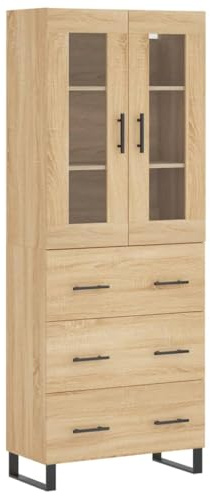 Tidyard Highboard Sideboard Schrank Anrichte Schubladenschrank Hochschrank Badschrank Küchenschrank Vitrinenschrank Stauraumvitrine Wohnzimmerschrank 69,5 x 34 x 180 cm (B x T x H) Sonoma-Eiche