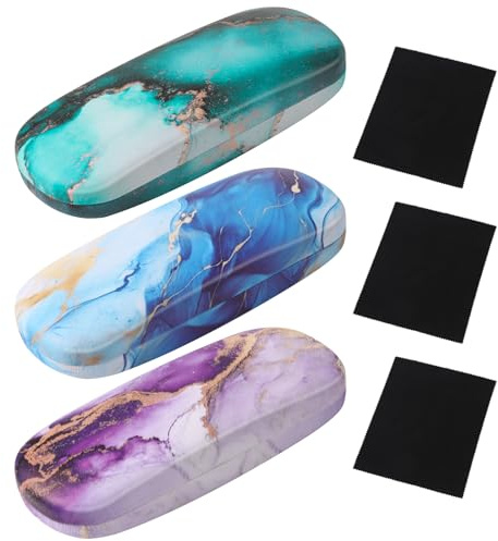 Xialvyu 3 PCS Hard Shell PU Leather Glasses Case with Cleaning Cloth