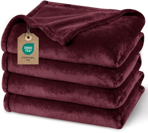 PHF Kuscheldecke Flauschig Fleecedecke 150x200cm - Oeko-Tex Weich Warm Wohndecke, Decke Blanket für Couch Sofa Bett, Tagesdecken & Kuscheldecken, Sofa überwurfdecke, Weinrot
