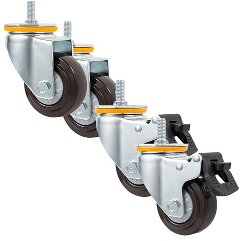 Lenkrollen Räder,Möbelrollen Schwerlastrollen M14/M16,Schwenkrollen Mit Bremse/Ohne Bremse,Geräuscharme Gummi Transportrollen,Ersatzrollen Für Möbel,Apparaterollen 4 Stück,2Nobrakes+2Brakes-M14