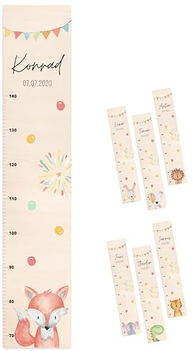 wunderwunsch® - Personalisierte Messlatte Kind Holz zum Kleben oder Aufhängen - Skala 70-140cm - Süße Dekoration für Baby- & Kleinkinderzimmer (Fuchs)