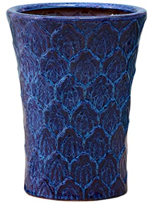 Pot de Fleur Pot de fleurs rond haut en céramique moderne avec trou de drainage - Pot de fleurs rond for plantes de serpent d'herbes aromatiques d'intérieur et d'extérieur, bleu Planteur ( Size : L )
