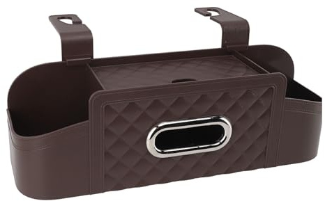 Autositz Rückenlehne Organizer mit Getränkehalter und Tissue Box(Brown) | Multifunktionale Aufbewahrungsbox aus Kunststoff für Auto Reisezubehör, Becherhalter, Tissue Box und Haken (Brown)