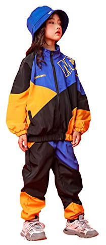 LOLANTA Unisex Hip Hop set för pojkar och flickor, 2-delat streetdanskläder, sportjacka och joggingbyxor för gatudans eller daglig användning, Blå, 5-6 años