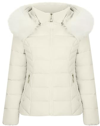 NSICBMNO Vestes d'hiver pour femmes - Doudoune courte avec capuche en fourrure - Veste matelassée à capuche - Manteau d'extérieur en duvet - Manteaux à bulles - Veste zippée - Vestes décontractées -
