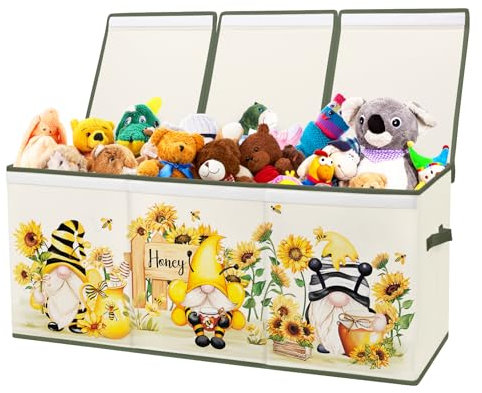 Extra Groß Aufbewahrungsbox mit Deckel Kinder, Zusammenklappbare Oxford-Spielzeugkiste mit Griff für Mädchen Jungen, Wasserdichte Spielzeug Aufbewahrung im Kinderzimmer, 96×32×40 cm (Drei Kobolde)