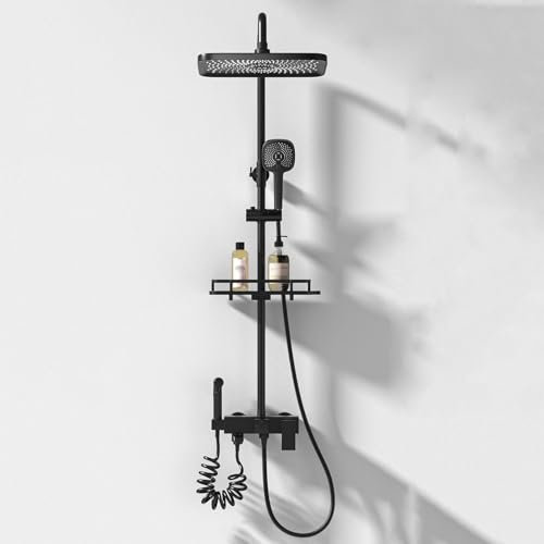 DRFGNF Regenduschkopf und Schlauchset für die Badewanne, Doppelduschkopf mit Handbrause, Duschsäulen-Set, Regenduschkopf und Schlauchset, Schwarz