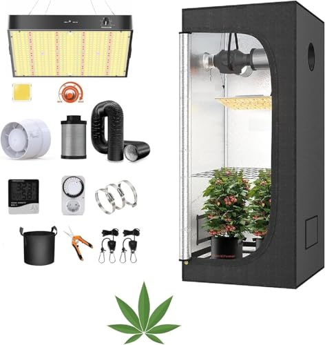 JUNG Growbox Komplettset Anbau Set mit LED Vollspektrum Grow Lampe Dimmbar, 80x80x180 cm, mit Ventilator, Abluft Aktivkohlefilter, Growzelt Anzucht Gewächshaus, Grow Tent Complete Set