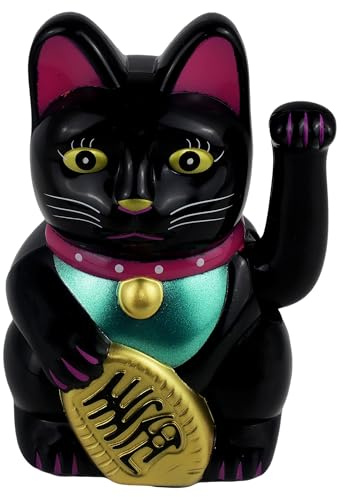 Glückskatze Maneki-Neko klassisch schwarz Solar 10,5cm Winkekatze Lucky cat