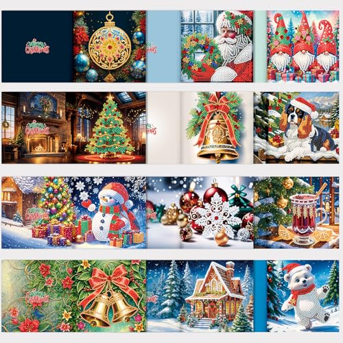 ycyingcheng 5D Weihnachtsgrußkarten, DIY Spezial-geformte Diamant Malerei Karten Kit,12PCS Diamant Malerei Strass Kits für Weihnachten Lehrertag Muttertag