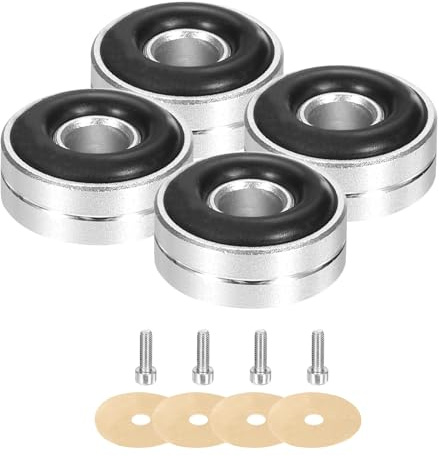 QUARKZMAN 4 stycken högtalare fötter vibrationsdämpare 20 mm x 8 mm aluminium stötdämpare isoleringsfötter med M3-skruvar för HiFi-system skåpförstärkare subwoofer skivspelare silver