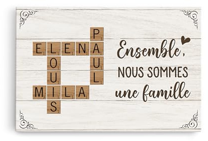 Cadeau Plus Toile Personnalisée Famille - Tableau Personnalisé, Toile Prenom Personnalisable, Cadre Prenom Personnalisé Familial, Tableau Famille Personnalisable (Modèle #1)