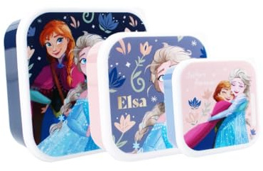 My sweety pop - Set di 3 scatole per il pranzo - Lunch Box - Bambini - Culla - Asilo - Scuola - Vacanze - Pasto - 11,5 cm (Frozen - Rosa/Blu)