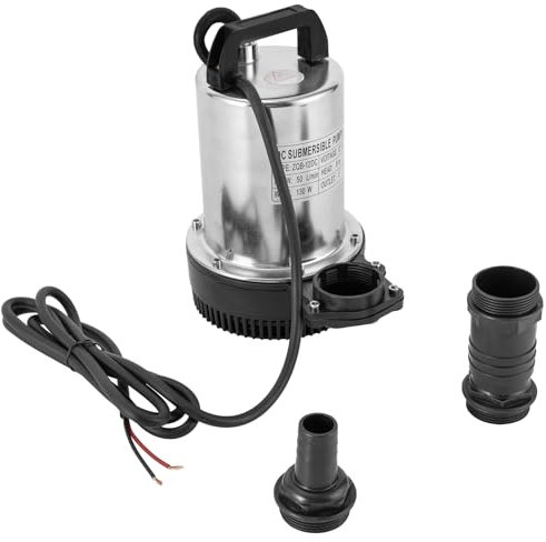 WOLEGM Bomba sumergible para agua sucia, acero inoxidable, 160 W, 50 L/min, 8 m, altura de extracción de 3000 rpm, con cable de alimentación largo y 3 salidas de agua