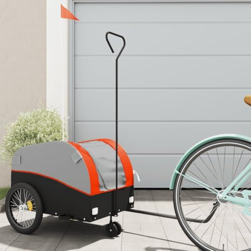 Somanki Fahrradanhänger Schwarz und Orange 30 kg Eisen, Fahrrad Anhänger, Lastenanhänger, Handwagen, Fahrrad-lastenanhänger, Lastenfahrrad - 94138