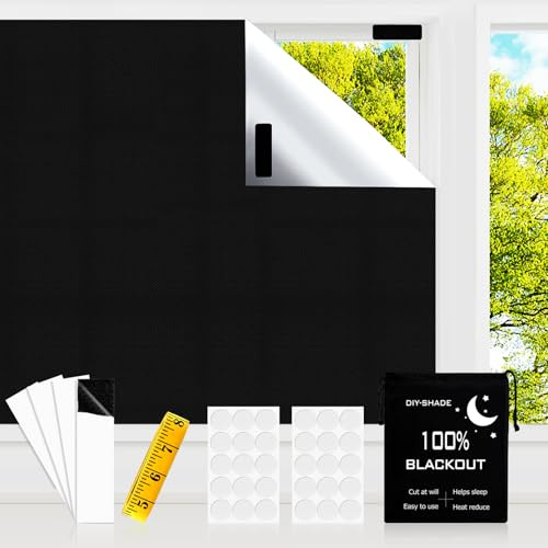 CyanCloud Blackout Blind，118x57 inches Portable Black Out Blinds Stick On Window Temporary Blackout Curtain No Drill Suitable for Cutting Any Size Shape for Home，Bedroom，Office and Travel